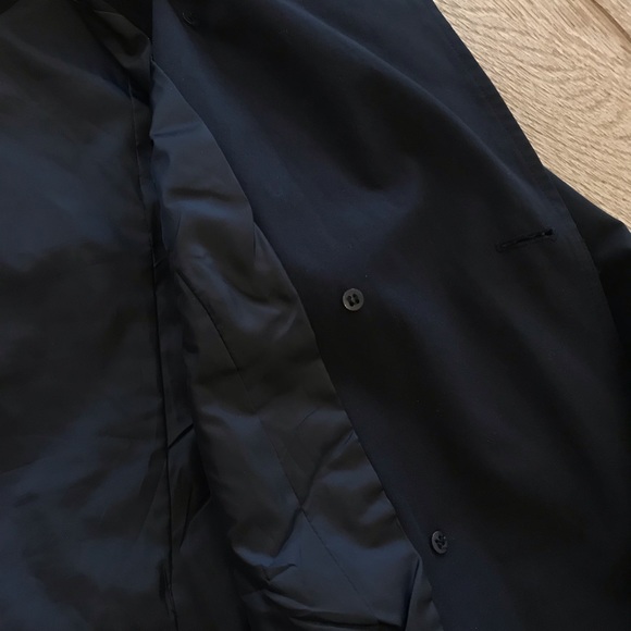Navy Poplin Double Breasted Trench Coat Jacket - Picture 8 of 12